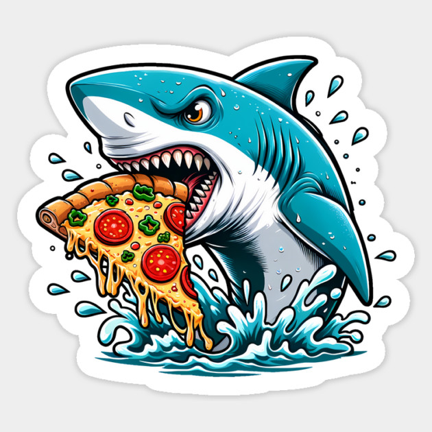 Funny Shark with Pizza, Pizza Lover Sticker by logiamerch
