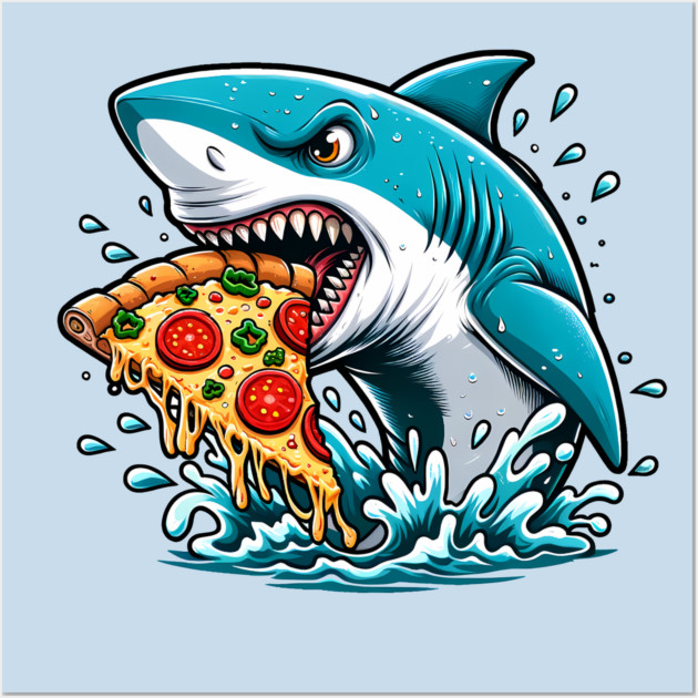 Funny Shark with Pizza, Pizza Lover Wall Art by logiamerch