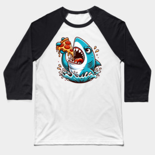 Funny Shark with Pizza, Pizza Lover Baseball T-Shirt