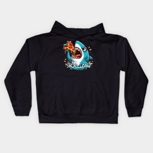 Funny Shark with Pizza, Pizza Lover Kids Hoodie