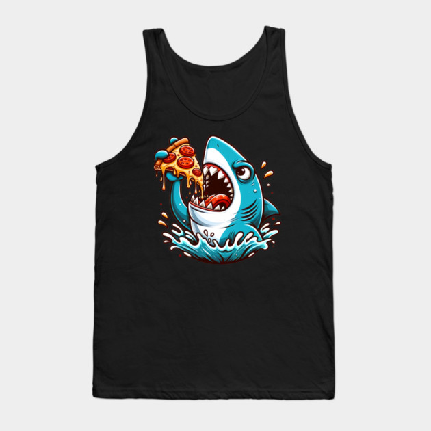 Funny Shark with Pizza, Pizza Lover Tank Top by logiamerch