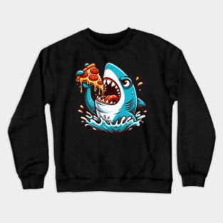 Funny Shark with Pizza, Pizza Lover Crewneck Sweatshirt