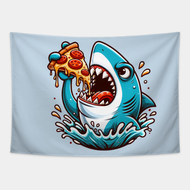 Funny Shark with Pizza, Pizza Lover Tapestry by logiamerch