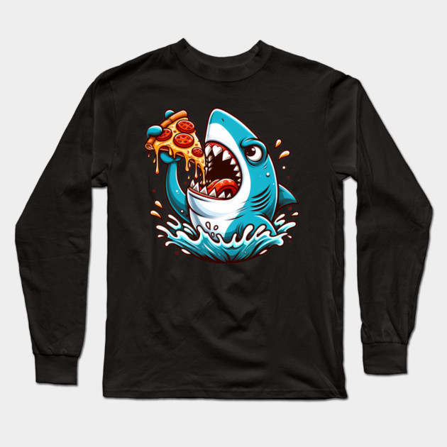Funny Shark with Pizza, Pizza Lover Long Sleeve T-Shirt by logiamerch