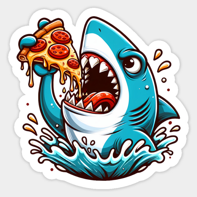 Funny Shark with Pizza, Pizza Lover Sticker by logiamerch
