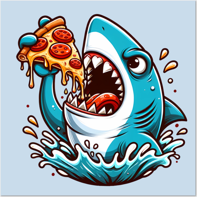 Funny Shark with Pizza, Pizza Lover Wall Art by logiamerch