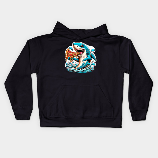 Funny Shark with Pizza, Pizza Lover Kids Hoodie by logiamerch