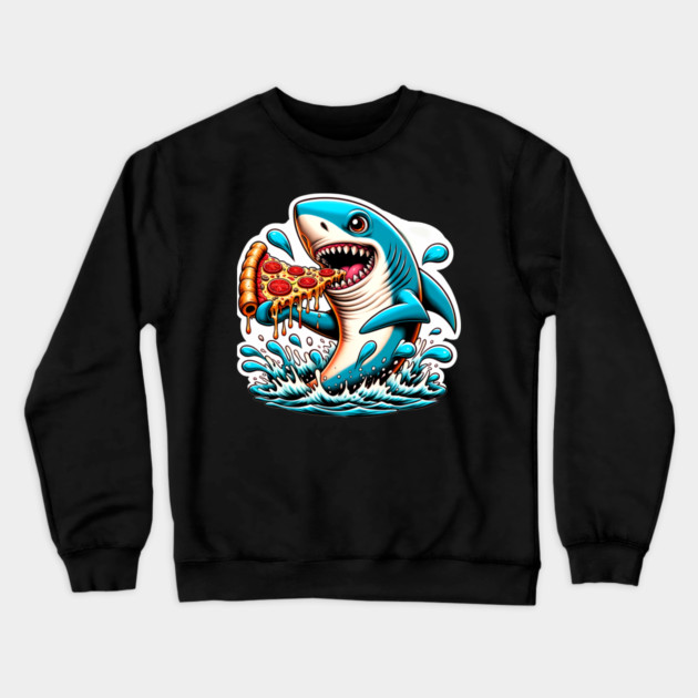 Funny Shark with Pizza, Pizza Lover Crewneck Sweatshirt by logiamerch