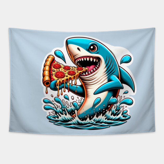 Funny Shark with Pizza, Pizza Lover Tapestry by logiamerch