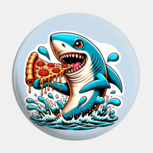 Funny Shark with Pizza, Pizza Lover Pin