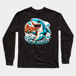 Funny Shark with Pizza, Pizza Lover Long Sleeve T-Shirt