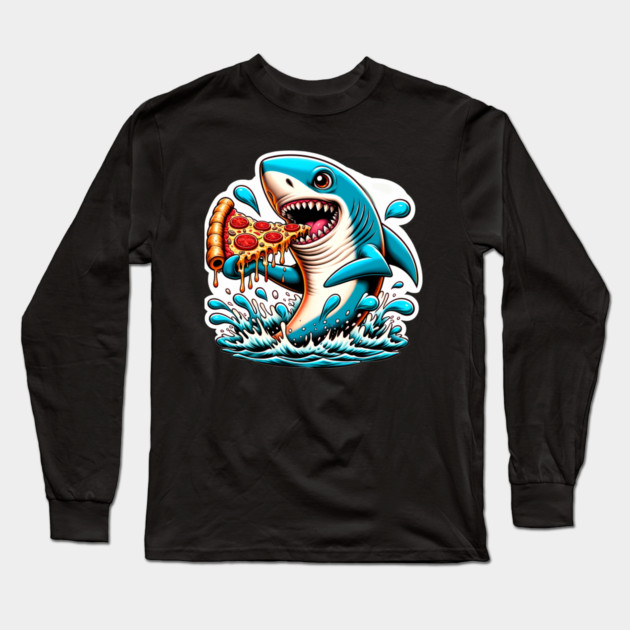 Funny Shark with Pizza, Pizza Lover Long Sleeve T-Shirt by logiamerch