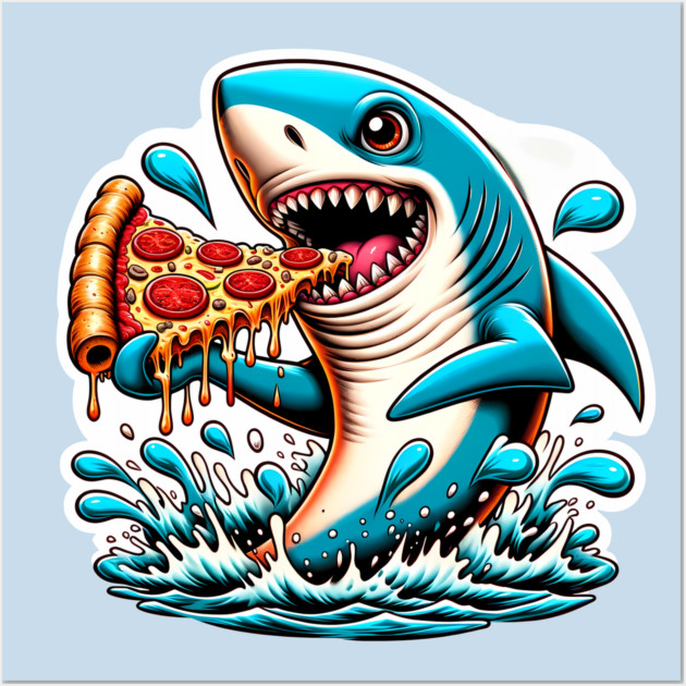 Funny Shark with Pizza, Pizza Lover Wall Art by logiamerch