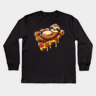 Cute Sloth with a Slice of Pizza Kids Long Sleeve T-Shirt