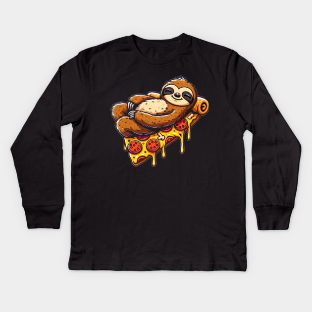 Cute Sloth with a Slice of Pizza Kids Long Sleeve T-Shirt by logiamerch