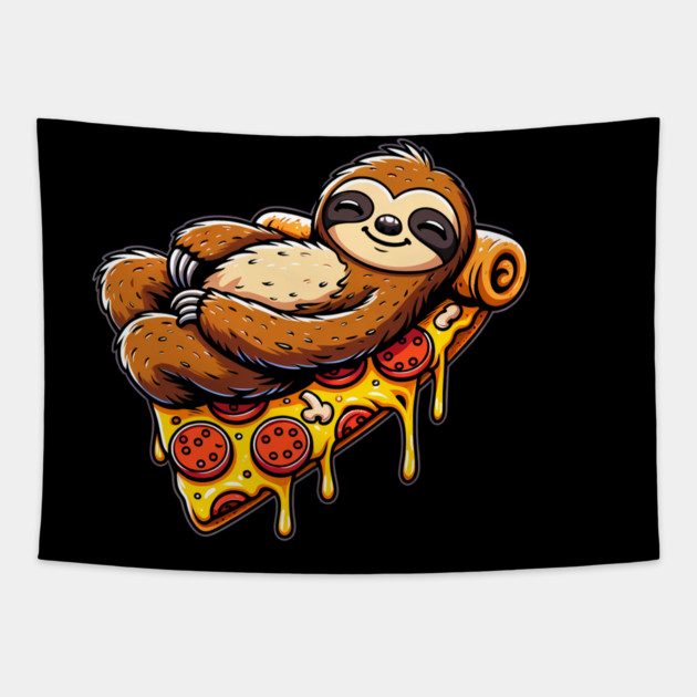 Cute Sloth with a Slice of Pizza Tapestry by logiamerch