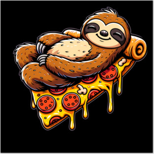 Cute Sloth with a Slice of Pizza Posters and Art
