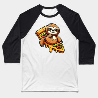 Cute Sloth with a Slice of Pizza Baseball T-Shirt