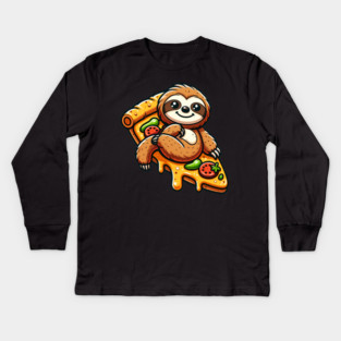 Cute Sloth with a Slice of Pizza Kids Long Sleeve T-Shirt