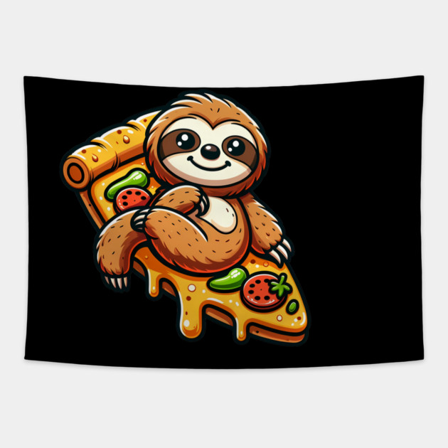 Cute Sloth with a Slice of Pizza Tapestry by logiamerch