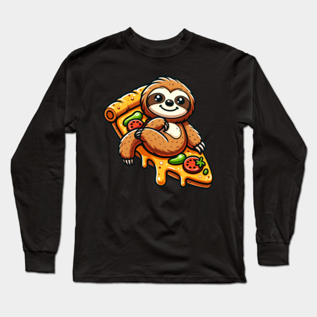 Cute Sloth with a Slice of Pizza Long Sleeve T-Shirt by logiamerch