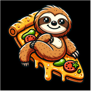 Cute Sloth with a Slice of Pizza Posters and Art