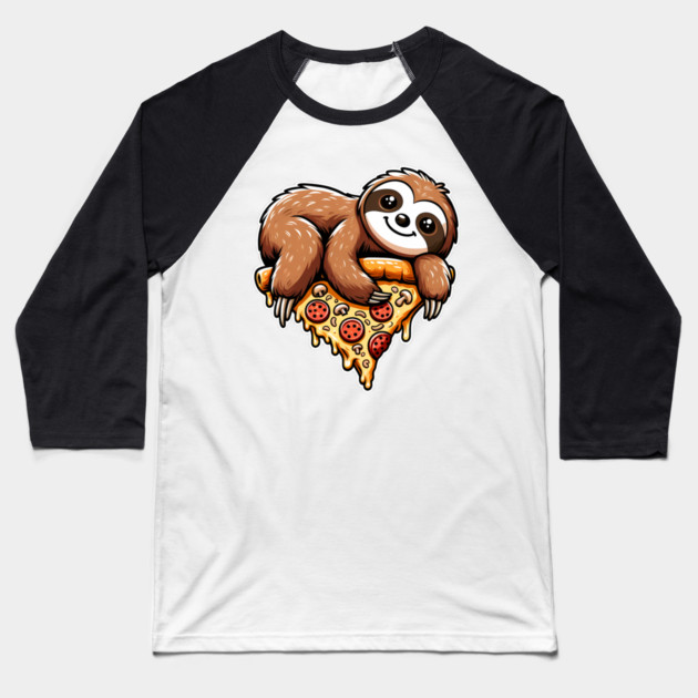 Cute Sloth with a Slice of Pizza Baseball T-Shirt by logiamerch