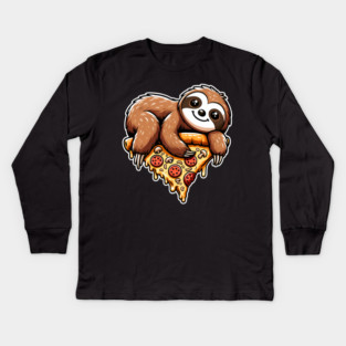 Cute Sloth with a Slice of Pizza Kids Long Sleeve T-Shirt