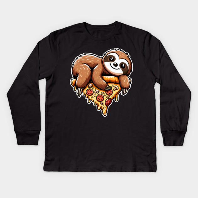 Cute Sloth with a Slice of Pizza Kids Long Sleeve T-Shirt by logiamerch