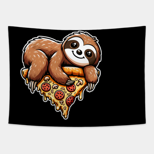 Cute Sloth with a Slice of Pizza Tapestry by logiamerch