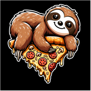 Cute Sloth with a Slice of Pizza Posters and Art