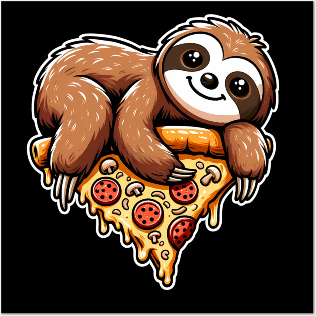Cute Sloth with a Slice of Pizza Wall Art by logiamerch