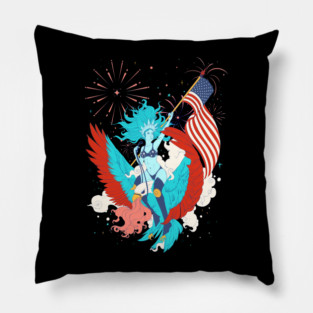 Lady Liberty On An Eagle, Statue Of Liberty 4th Of July Pillow