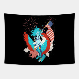 Lady Liberty On An Eagle, Statue Of Liberty 4th Of July Tapestry