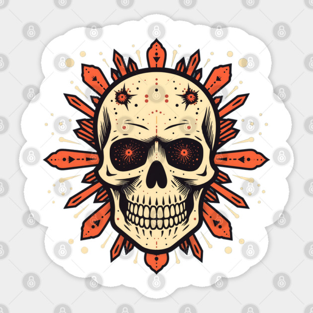 Intricate Skull and Darts Design - Bold Gothic Art with a Punk Rock Edge Sticker by WarFX Designs