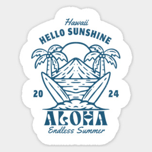 Hawaii - Hello Sunshine: Surfboards & Palm Trees - Aloha Beach Design Sticker