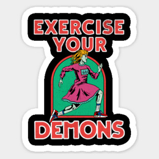 Exercise Your Demons: Funny Possessed Woman - Retro Vintage Feel Design Sticker