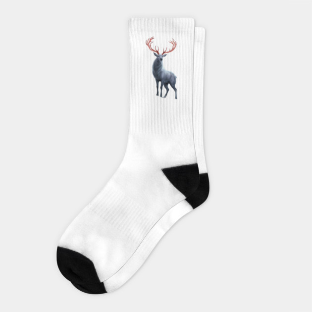 Depicts a Stag with Notably Large and Intricate Antlers Socks by animegirlnft