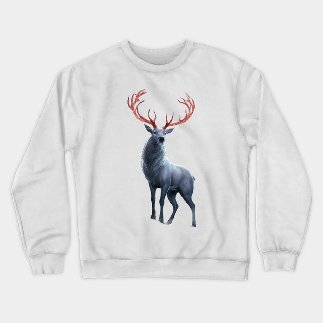 Depicts a Stag with Notably Large and Intricate Antlers Crewneck Sweatshirt by animegirlnft