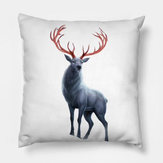 Depicts a Stag with Notably Large and Intricate Antlers Pillow by animegirlnft