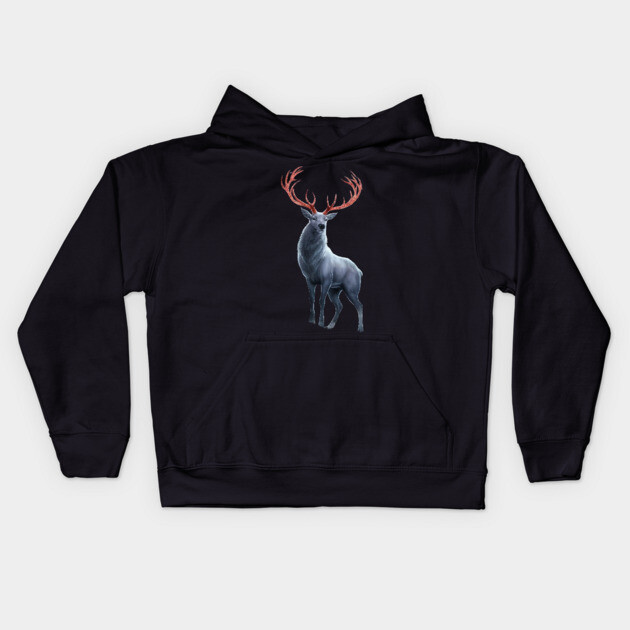 Depicts a Stag with Notably Large and Intricate Antlers Kids Hoodie by animegirlnft