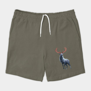Depicts a Stag with Notably Large and Intricate Antlers Shorts