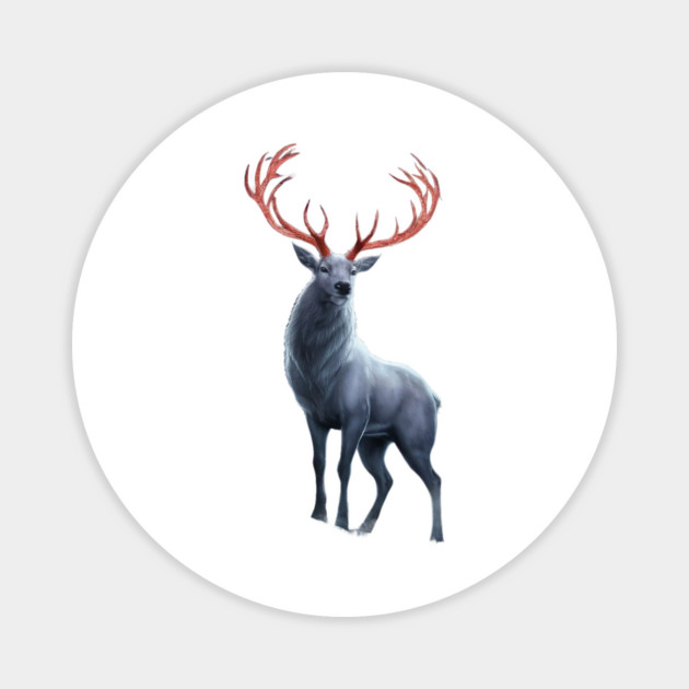 Depicts a Stag with Notably Large and Intricate Antlers Magnet by animegirlnft