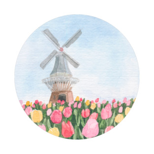 Spring Tulips and Windmill Watercolour T-Shirt