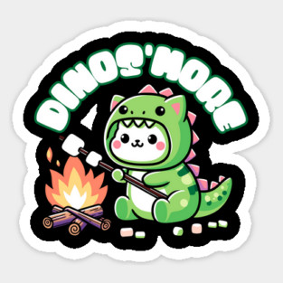 Dino'smore: Kawaii Cat in T-Rex Costume - Cute Campfire Design Sticker