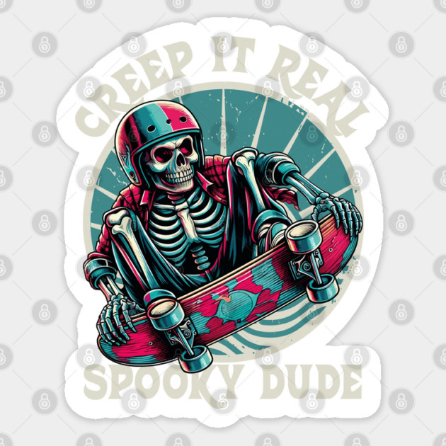 Halloween Creep It Real Ghost Skeleton Skater Costume Kids Sticker by JessArty