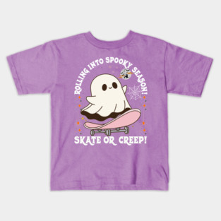 Halloween Skate or Creep Ghost Rolling into Spooky Season Kids T-Shirt