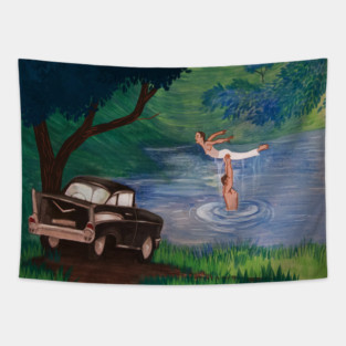 Iconic Dirty Dancing Lake Lift Scene Illustration Tapestry