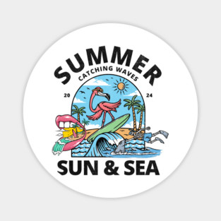 Flamingo Surfing: Summer Wave Rider - Tropical Beach Design Magnet