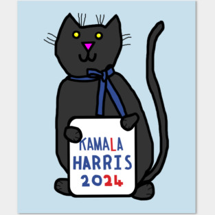 Cute Cat with Kamala Harris 2024 Sign Posters and Art
